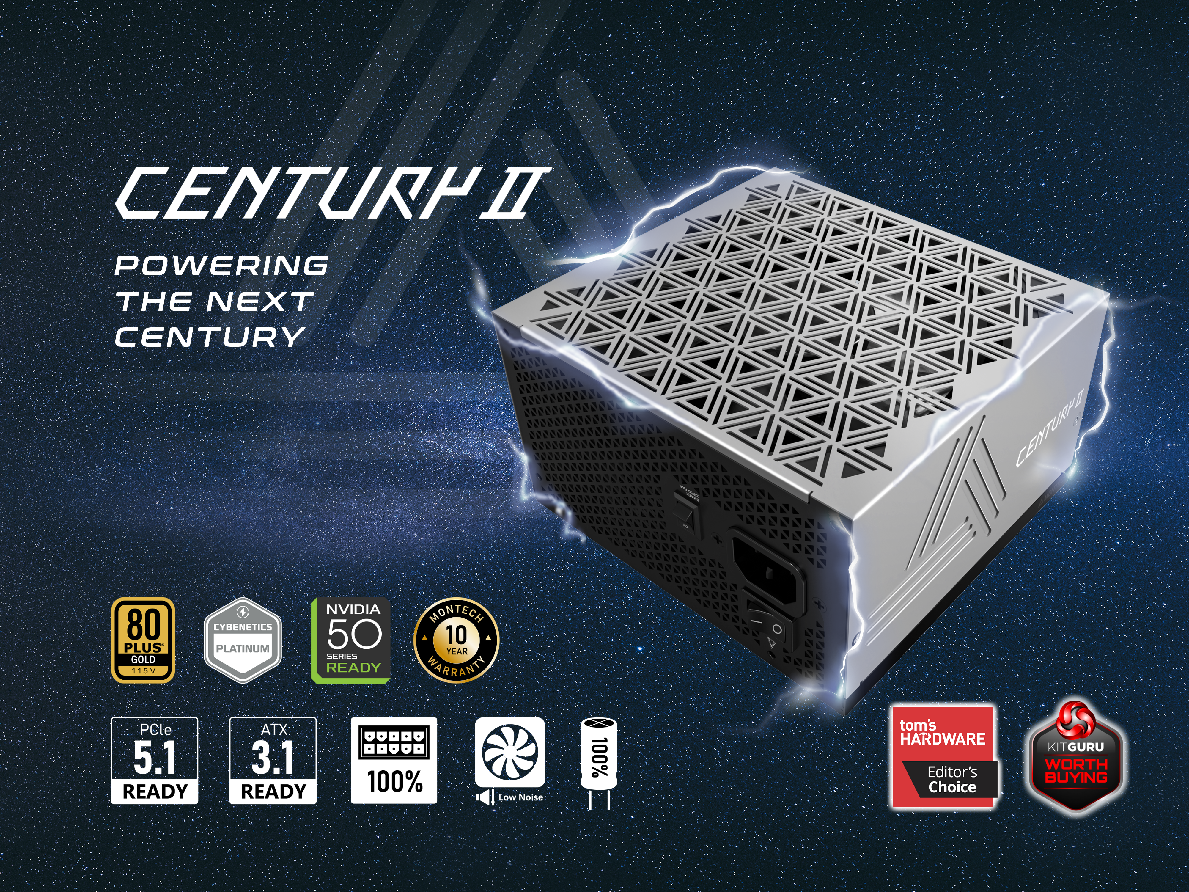 MONTECH CENTURY II - 1050W High-End ATX Gaming Power Supply - 80
